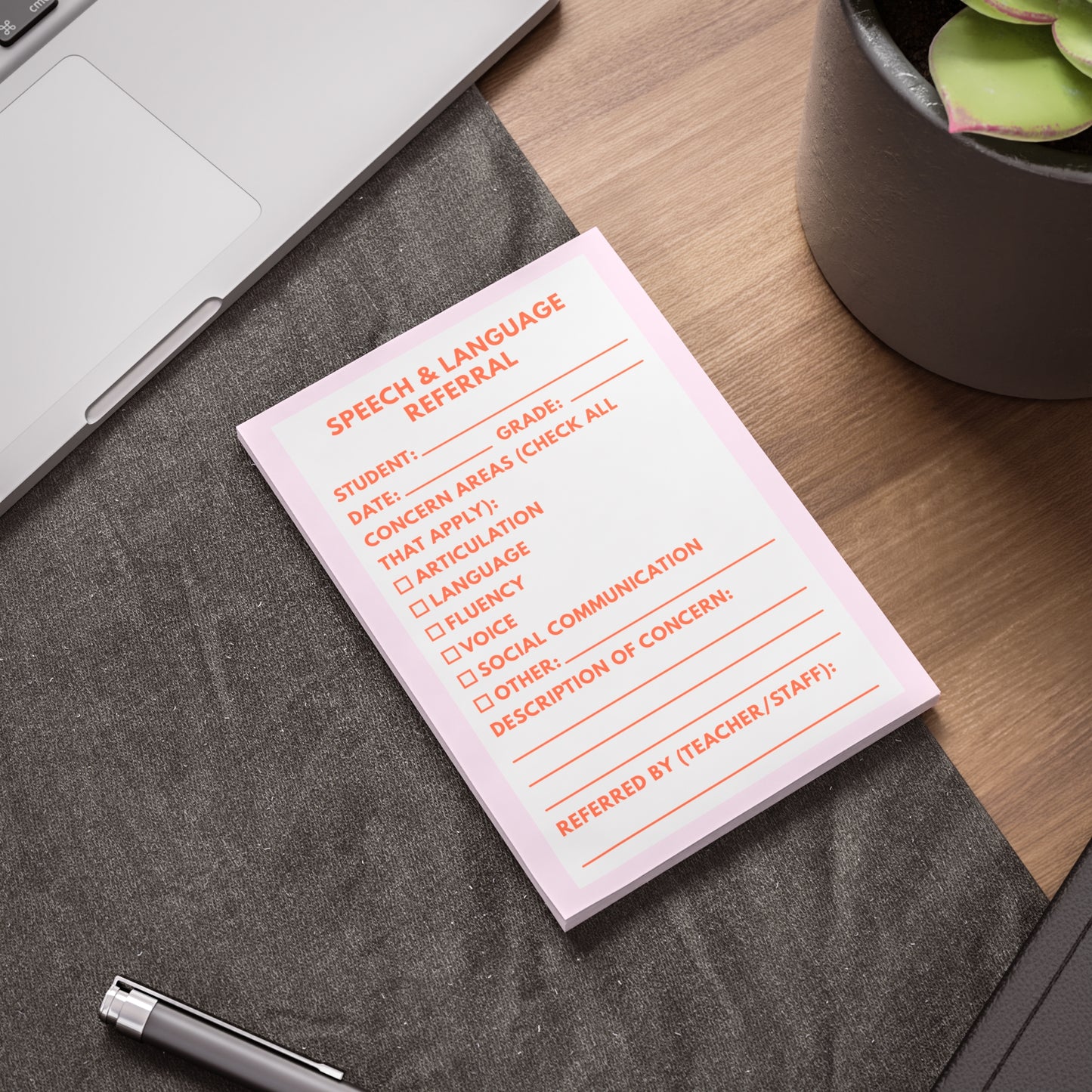 Speech & Language Referral Post-it® Note Pad | Pink & Coral