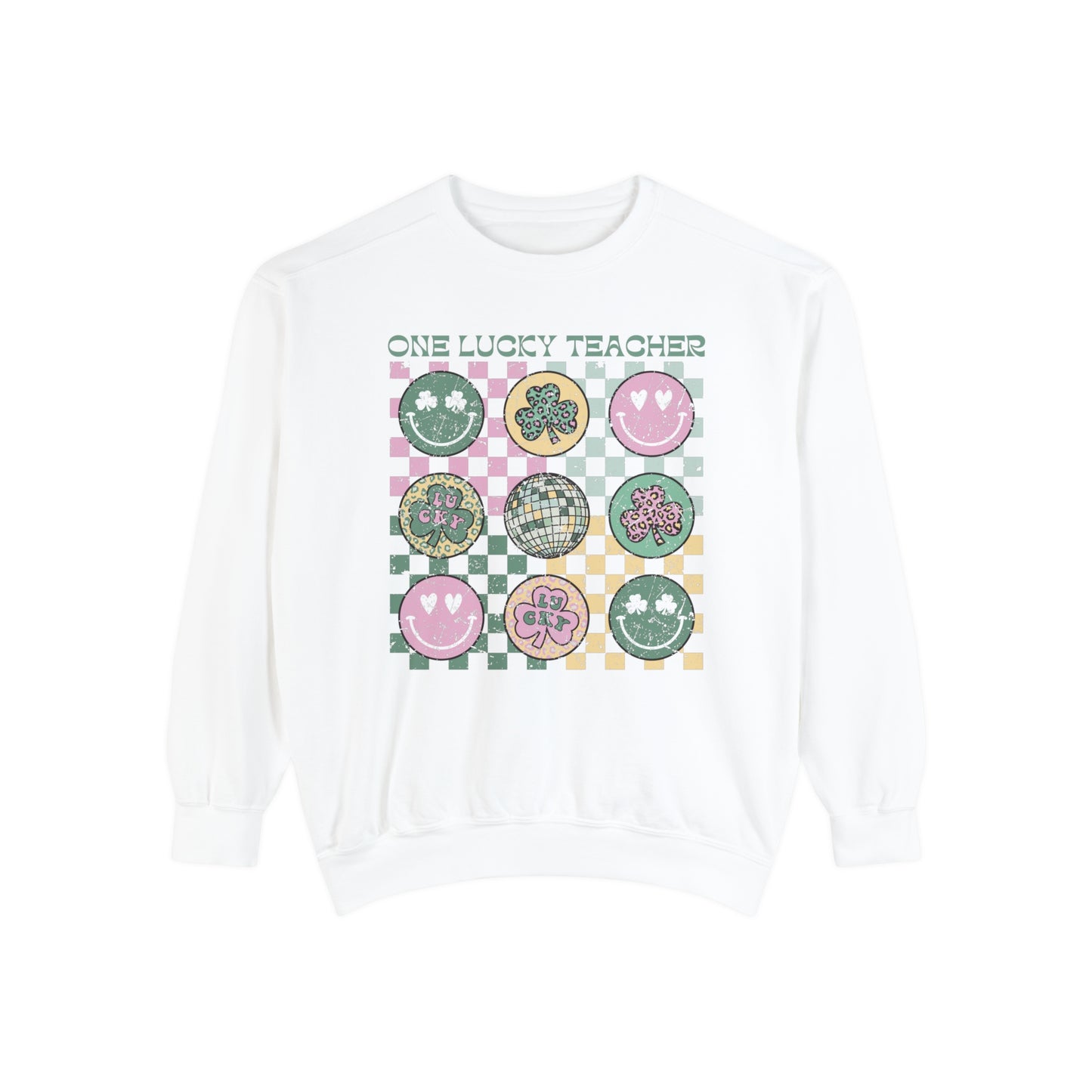 One Lucky Teacher Distressed Comfort Colors Sweatshirt