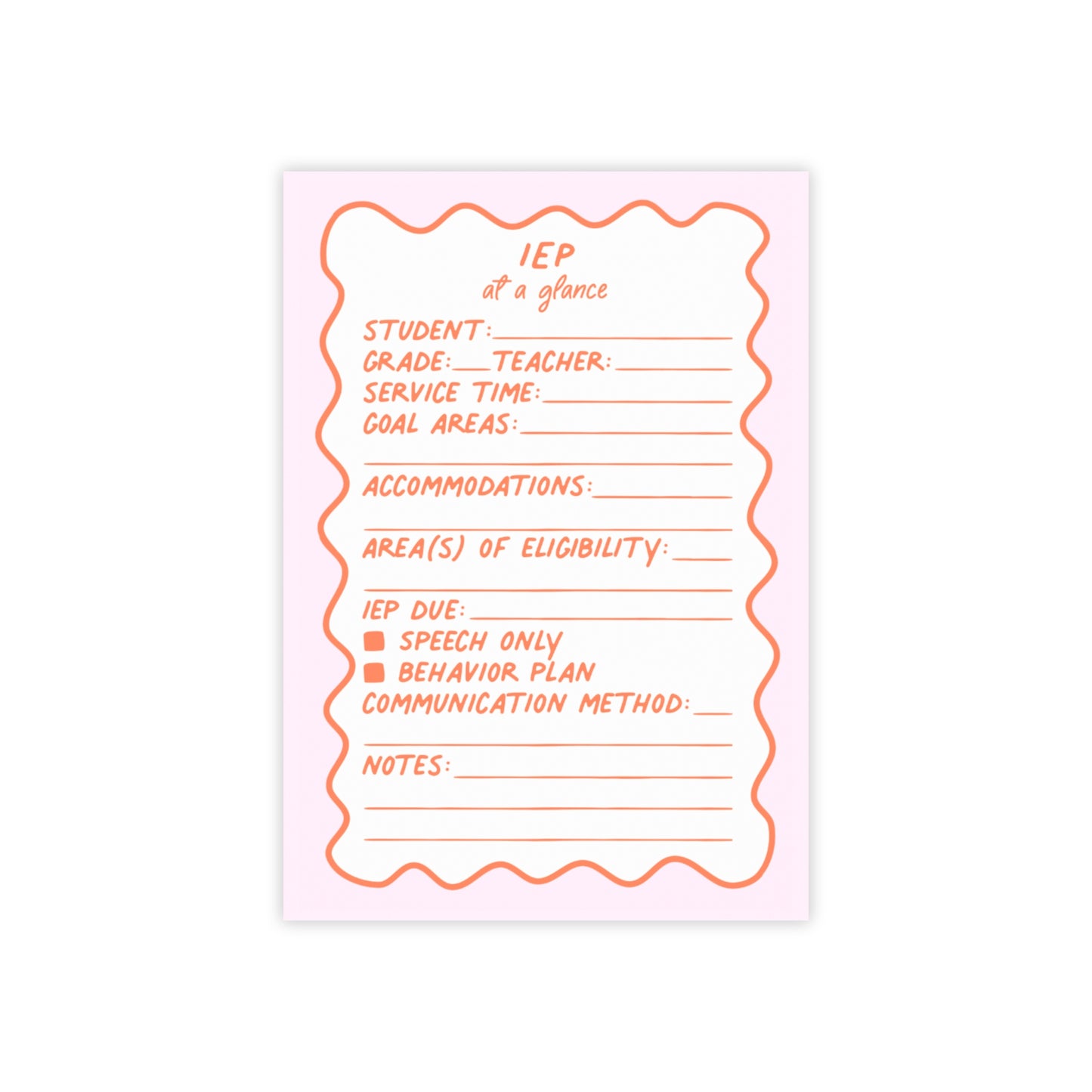 IEP At A Glance Post-it® Note Pad | Pink & Coral