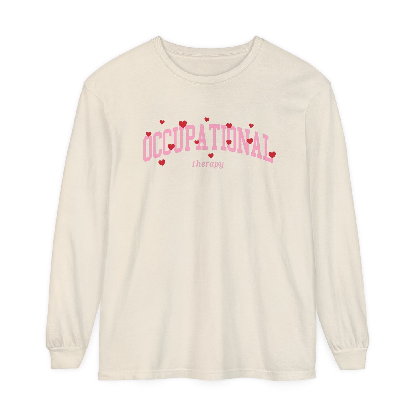 Occupational Therapy Varsity Hearts Long Sleeve Comfort Colors T-Shirt