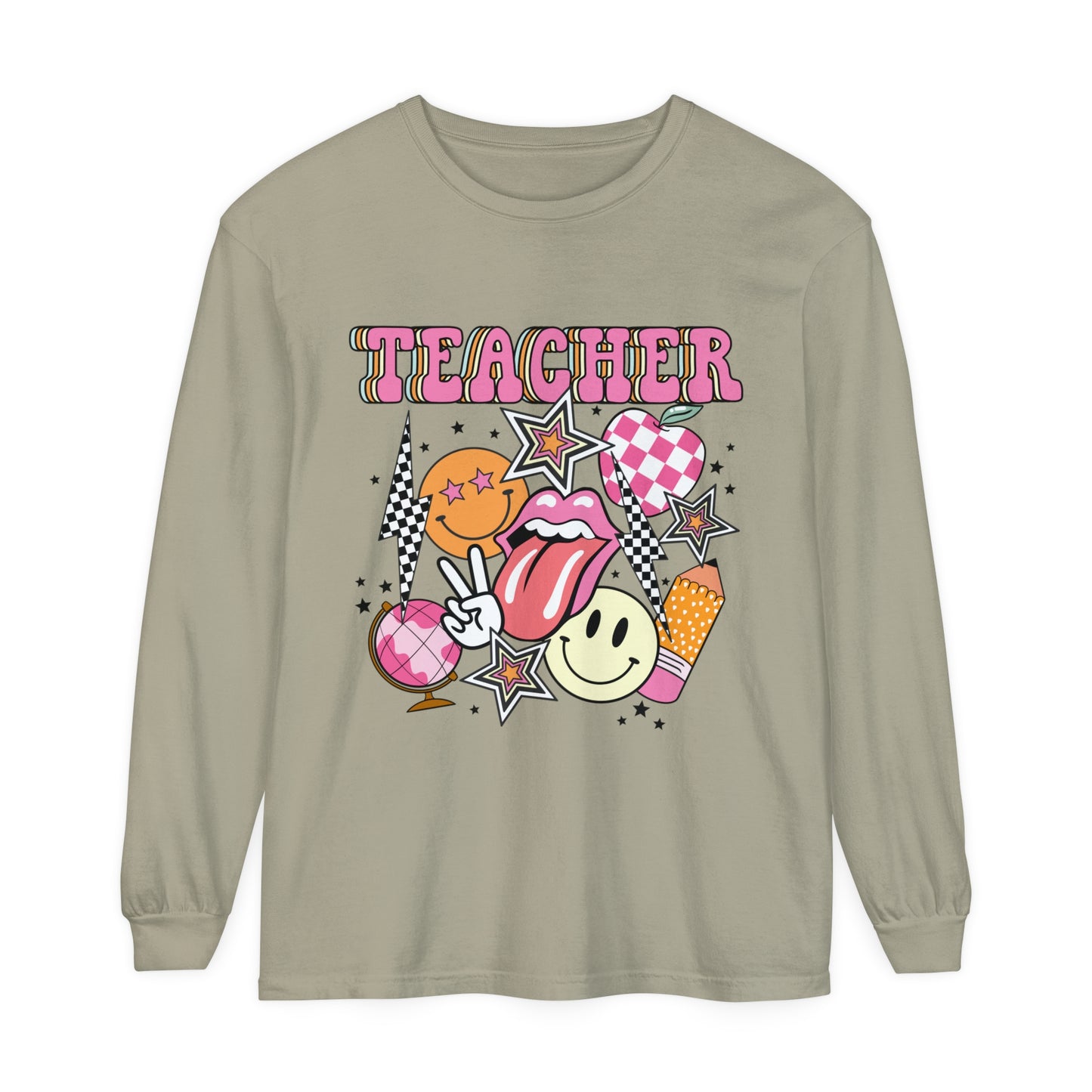 Retro Teacher Long Sleeve Comfort Colors T-shirt