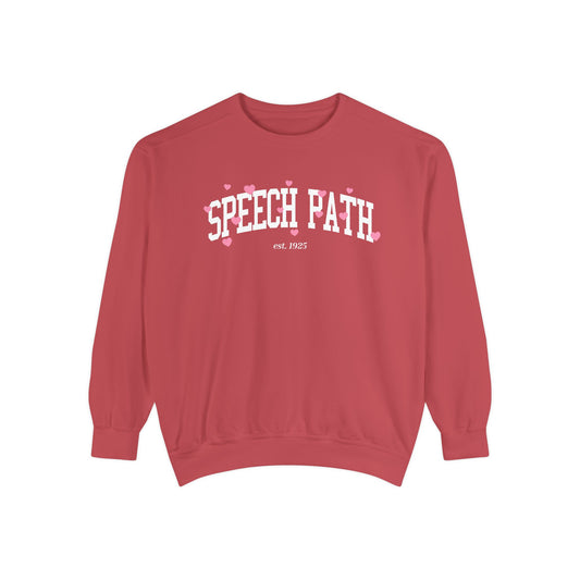 Speech Path Varsity Hearts Comfort Colors Sweatshirt