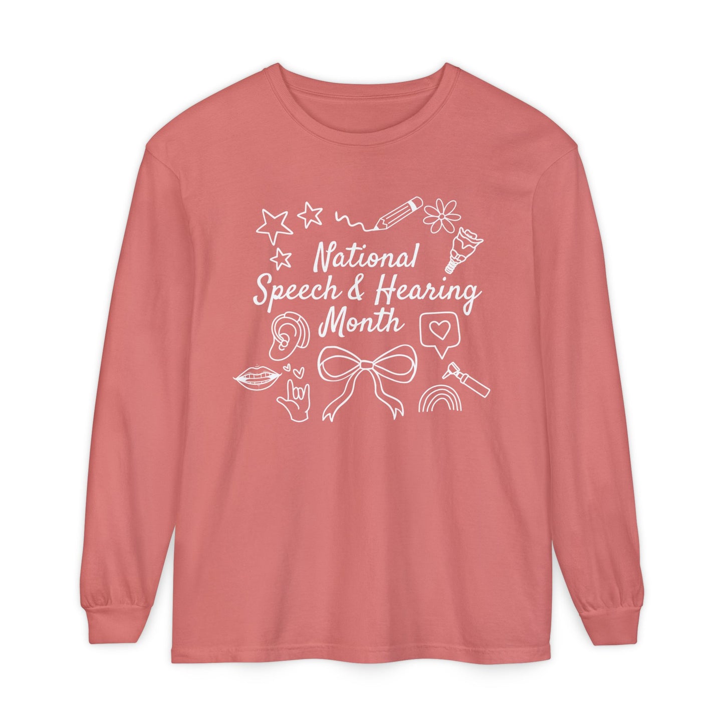 National Speech & Hearing Month Doodles Long Sleeve Comfort Colors T-Shirt