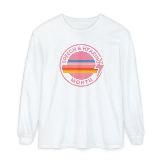 Speech & Hearing Month Retro Stripes Long Sleeve Comfort Colors T-Shirt