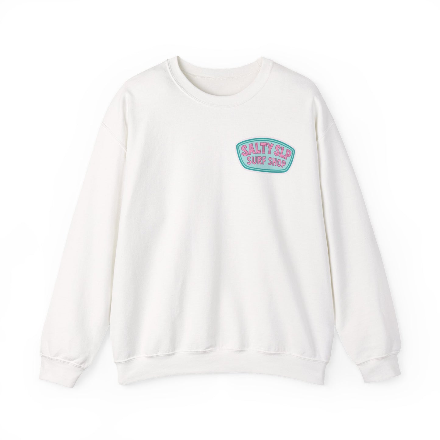 Salty SLP Surf Shop Crewneck Sweatshirt | Front and Back Print