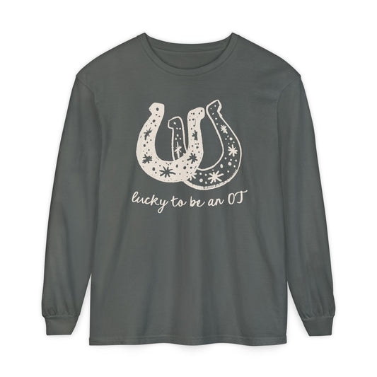 Lucky OT Horseshoe Long Sleeve Comfort Colors T-Shirt