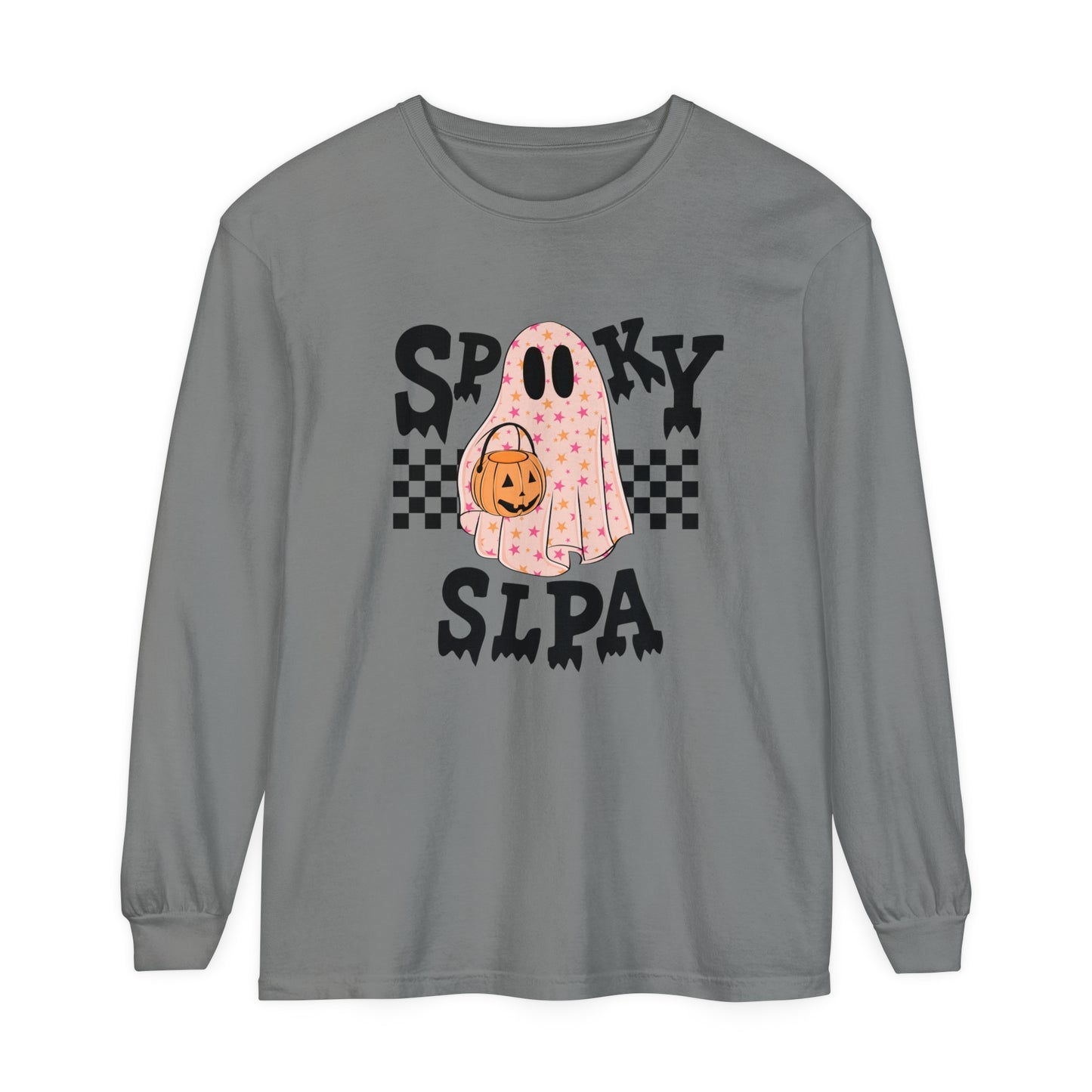 Spooky SLPA Checkerboard Long Sleeve Comfort Colors T-Shirt