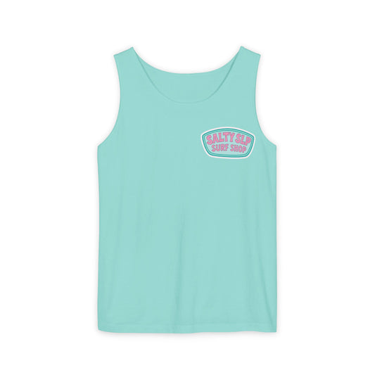 Salty SLP Surf Shop Comfort Colors Tank Top | Front and Back Print