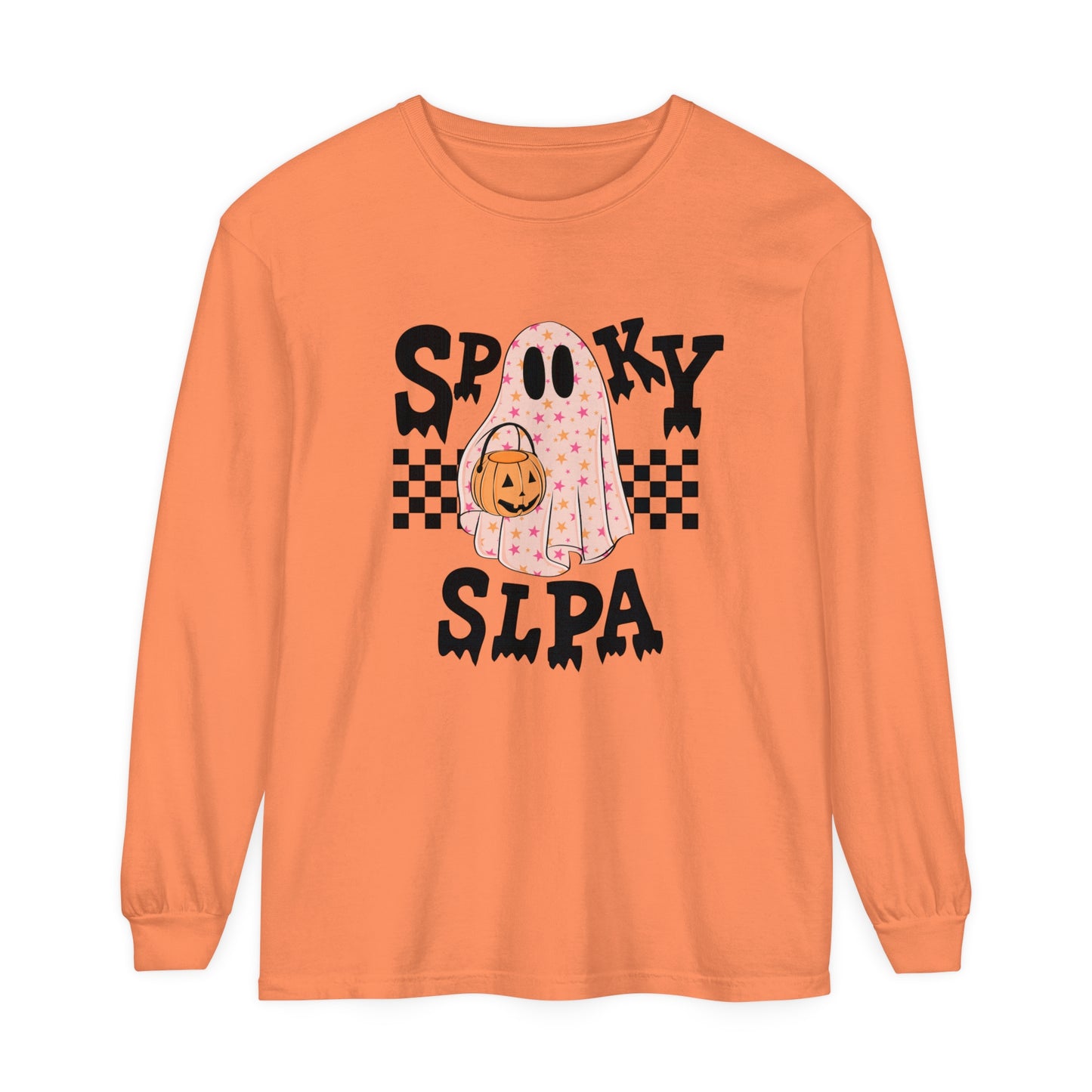 Spooky SLPA Checkerboard Long Sleeve Comfort Colors T-Shirt