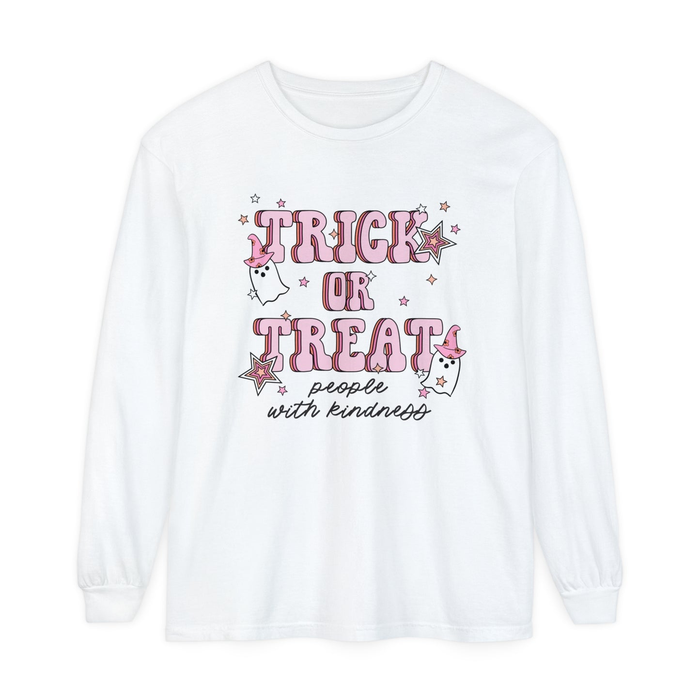 Trick or Treat People With Kindness Long Sleeve Comfort Colors T-Shirt