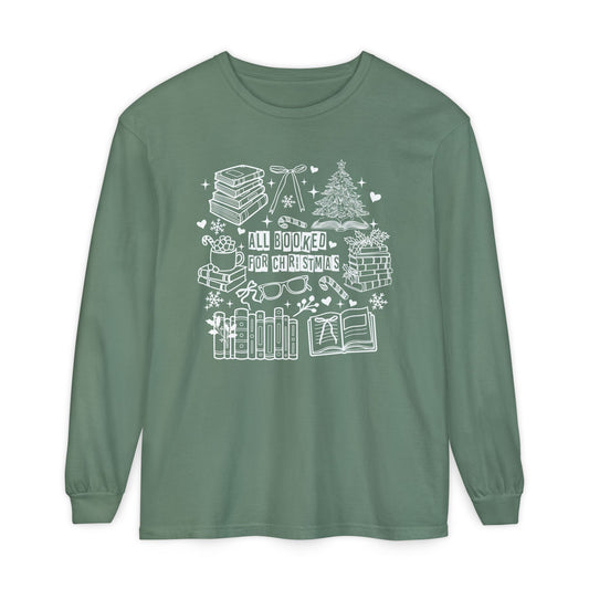 All Booked for Christmas Long Sleeve Comfort Colors T-Shirt