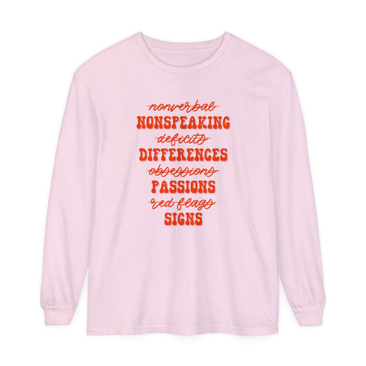 Neurodiversity Terms Long Sleeve Comfort Colors T-Shirt