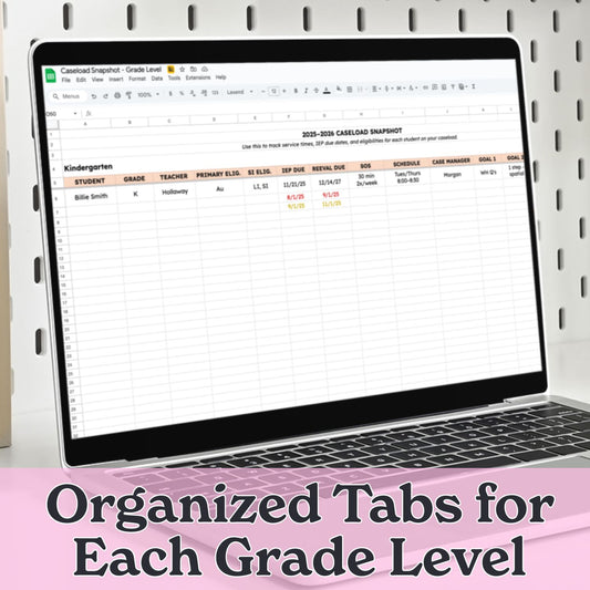 School-Based Caseload Tracker – Google Sheets | Grade Level Format