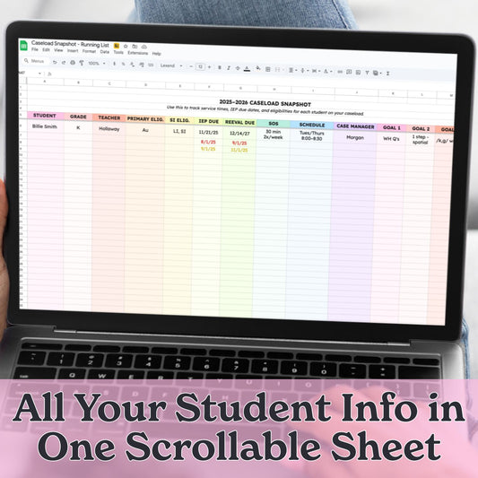 School-Based Caseload Tracker – Google Sheets | Continuous List Format
