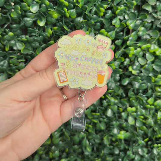 Iced Coffee and Speech Therapy Badge Reel