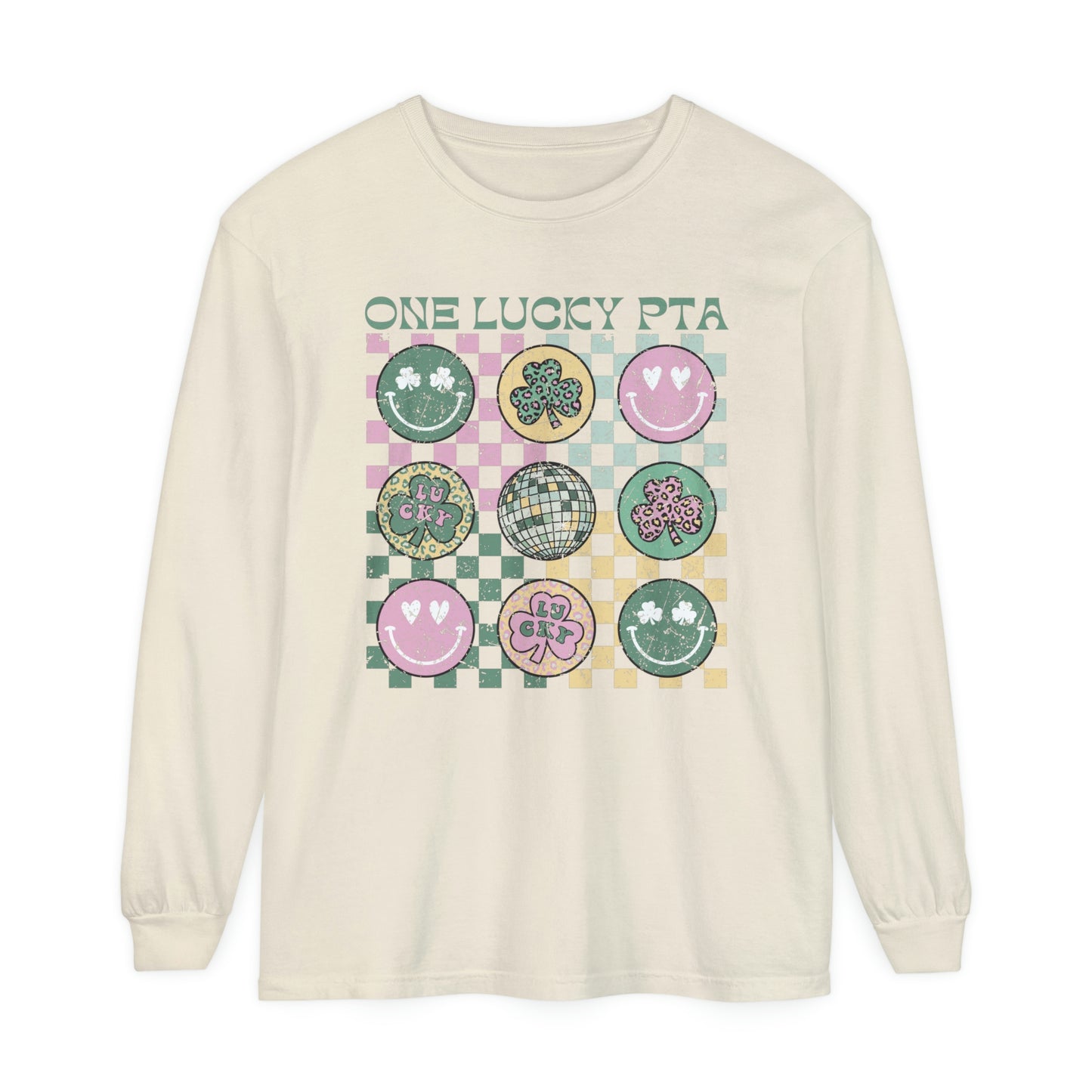 One Lucky PTA Distressed Long Sleeve Comfort Colors T-Shirt