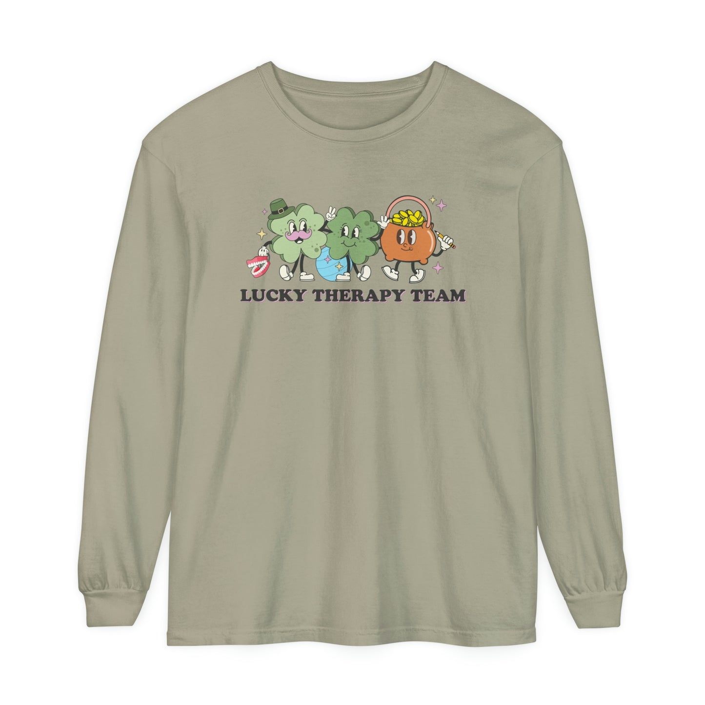 Lucky Therapy Team Distressed Long Sleeve Comfort Colors T-Shirt