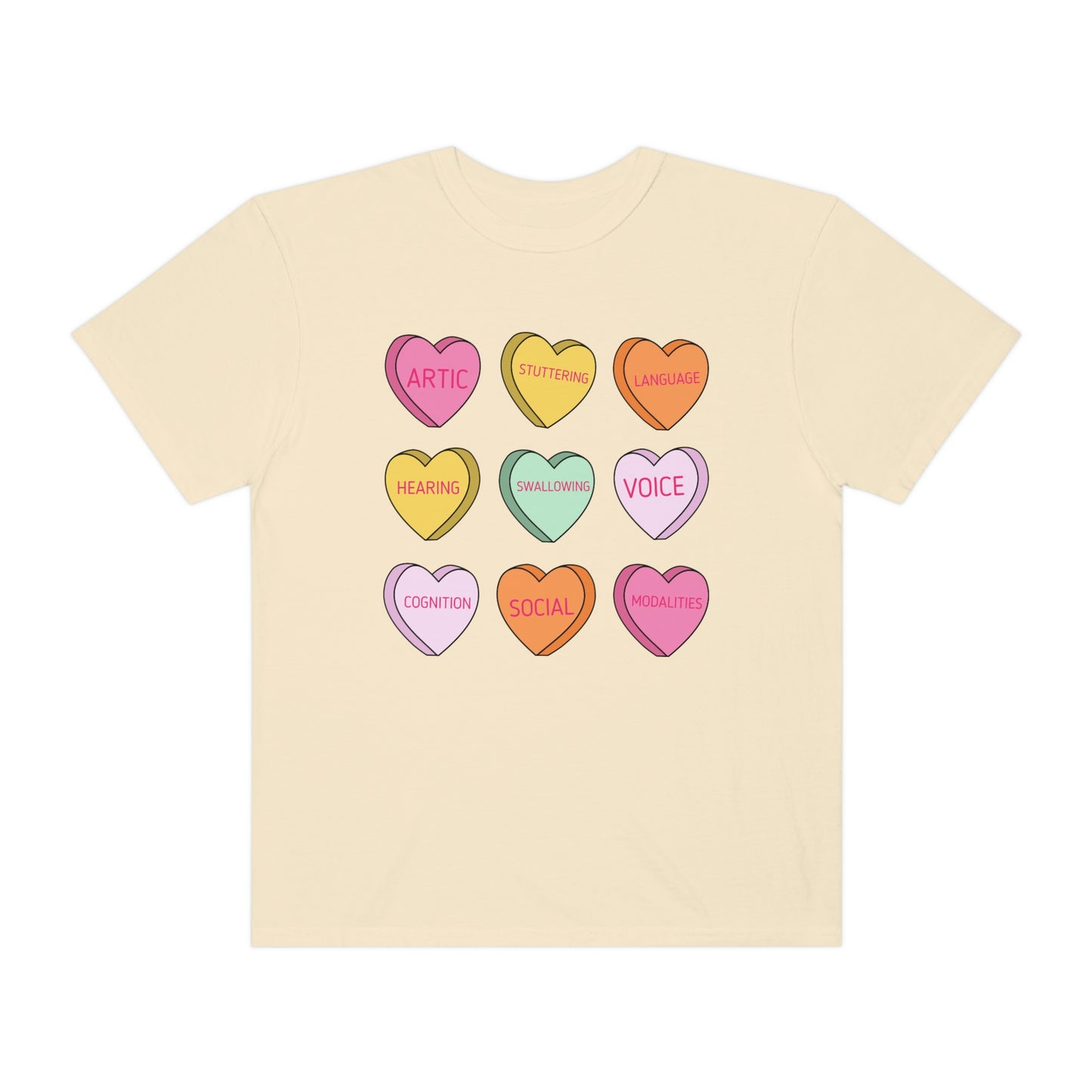 Speech Scope Candy Hearts Comfort Colors T-Shirt