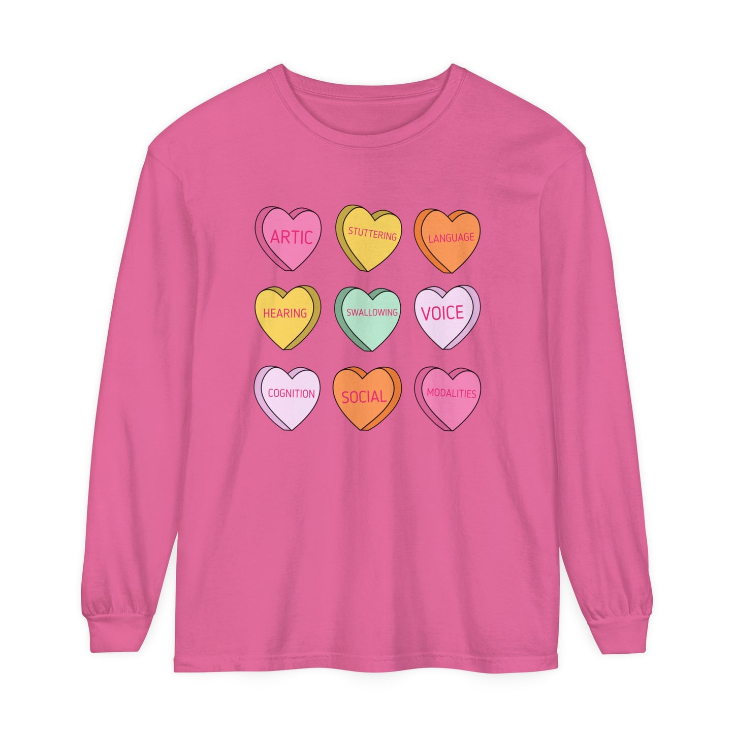 Speech Scope Candy Hearts Long Sleeve Comfort Colors T-Shirt