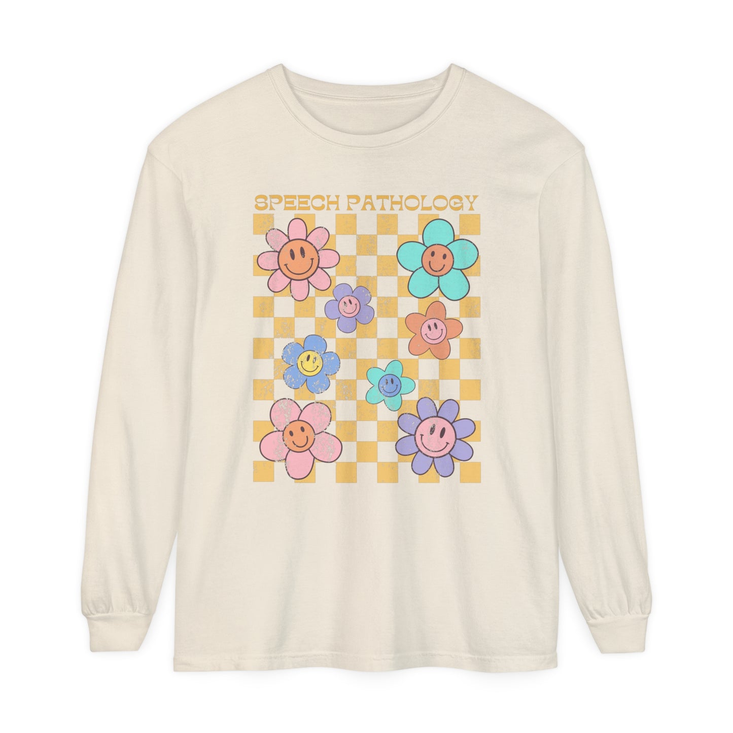 Speech Distressed Retro Daisy Long Sleeve Comfort Colors T-Shirt
