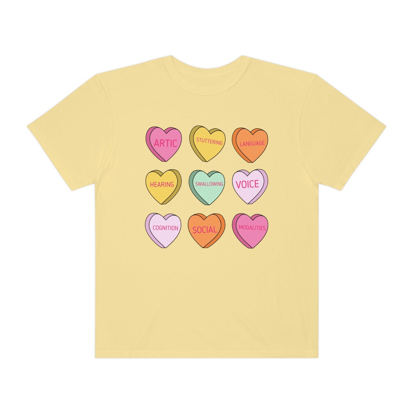 Speech Scope Candy Hearts Comfort Colors T-Shirt
