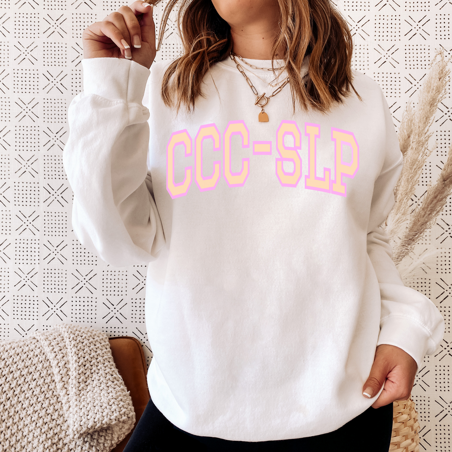 CCC-SLP Collegiate Font Sweatshirt | Pink and Orange Font