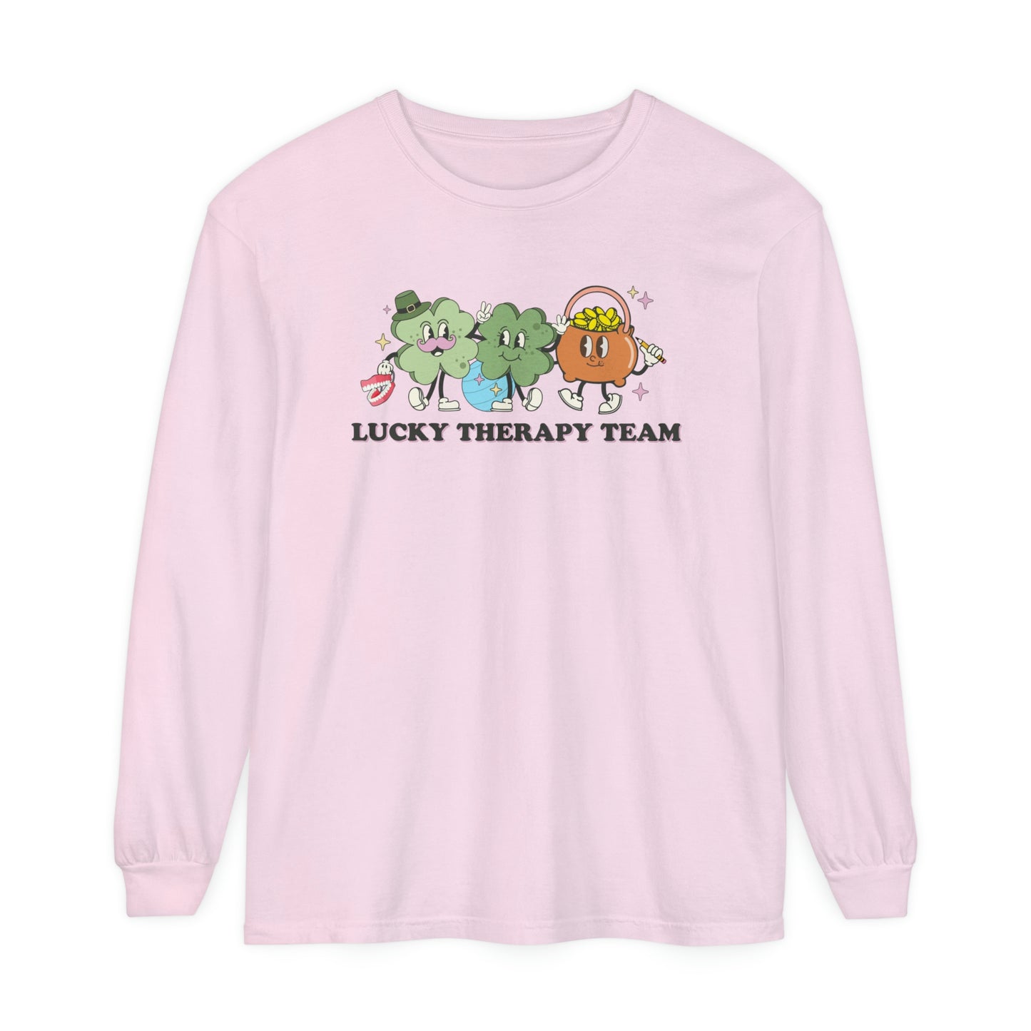 Lucky Therapy Team Distressed Long Sleeve Comfort Colors T-Shirt