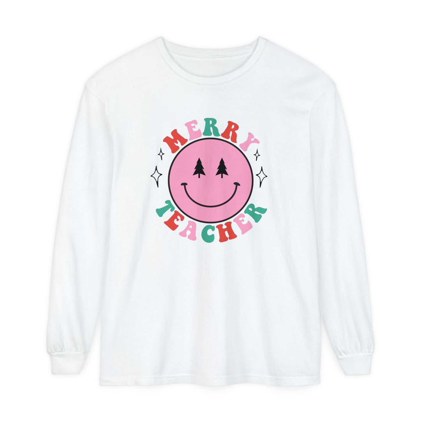 Merry Teacher Smile Long Sleeve Comfort Colors T-Shirt
