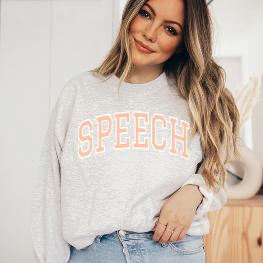 Speech Collegiate Style Crewneck Sweatshirt | Peach Font