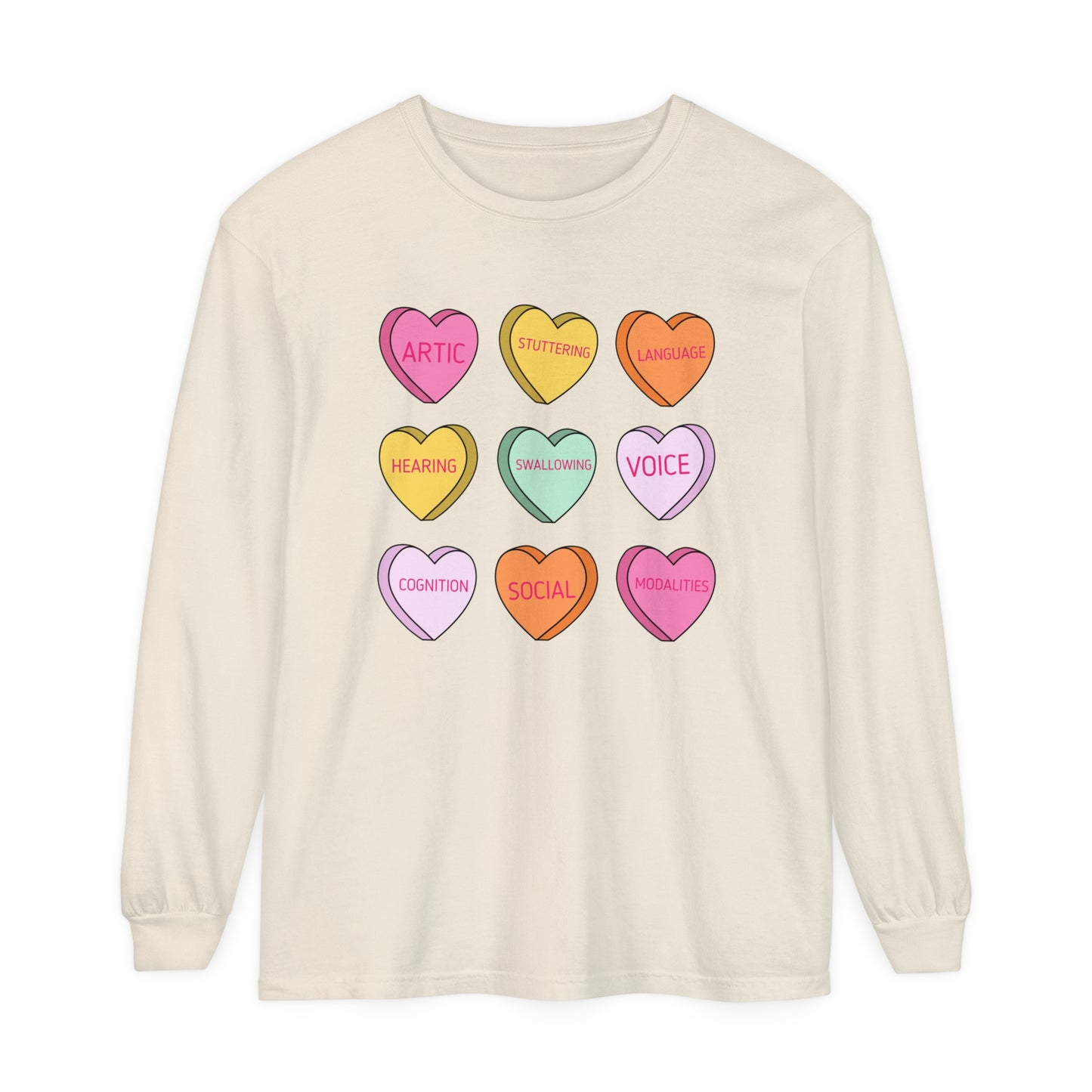 Speech Scope Candy Hearts Long Sleeve Comfort Colors T-Shirt