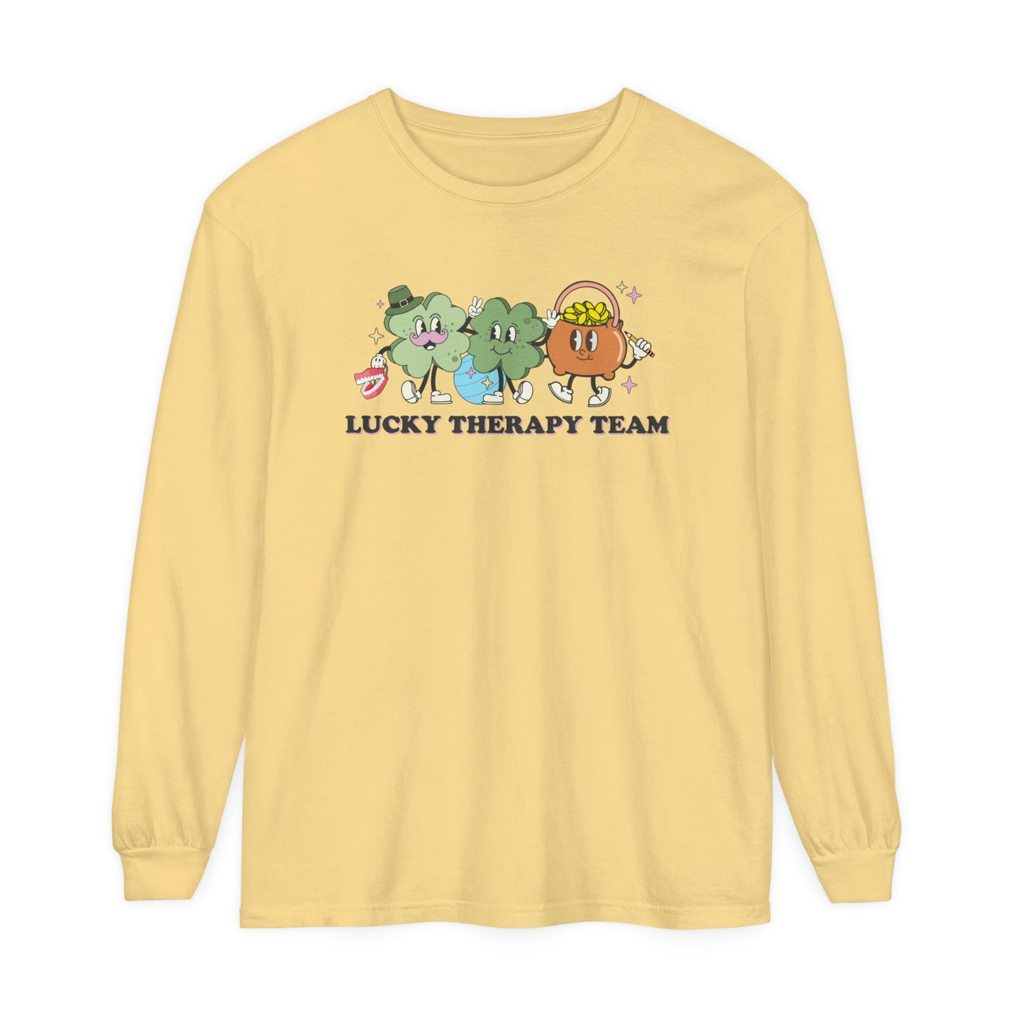 Lucky Therapy Team Distressed Long Sleeve Comfort Colors T-Shirt