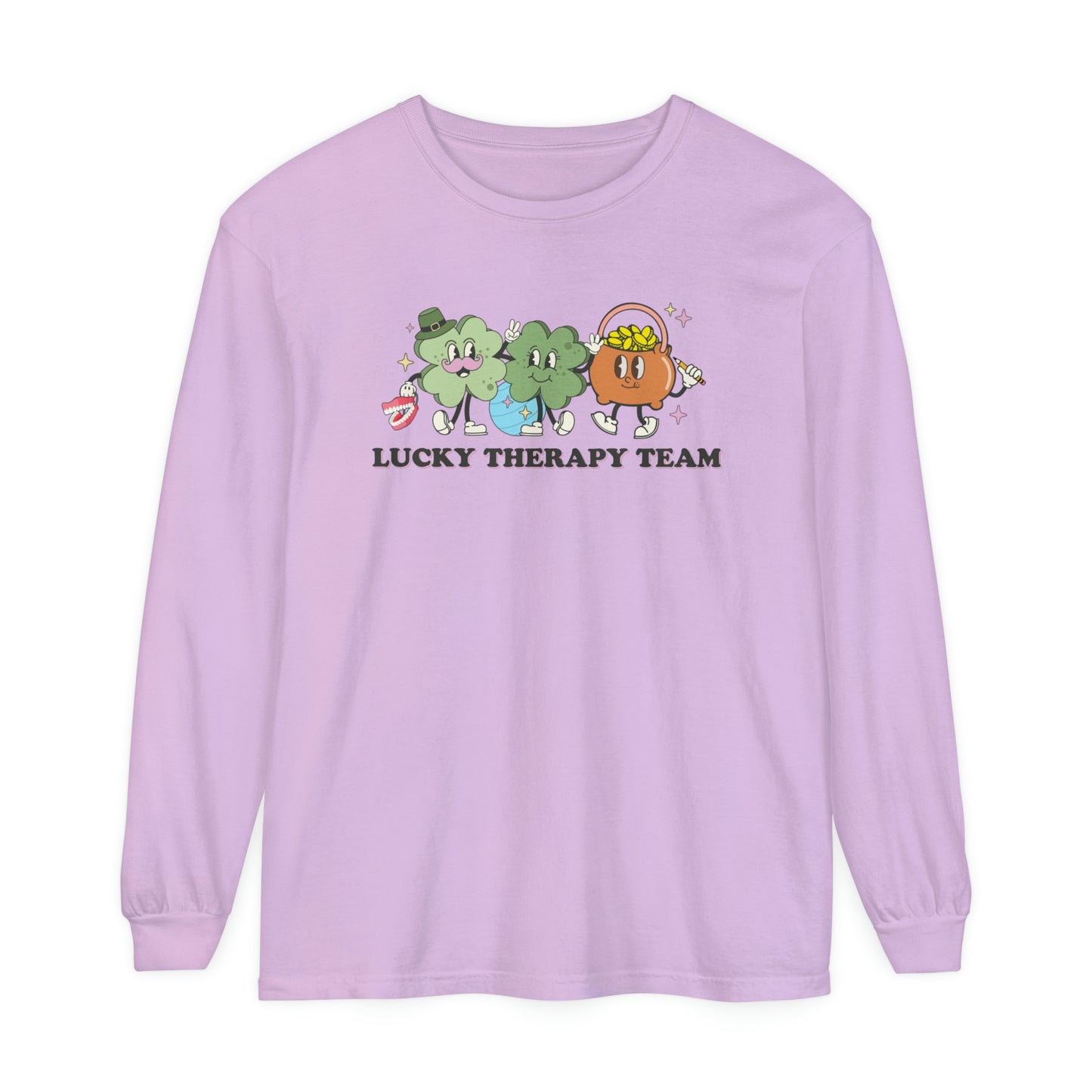 Lucky Therapy Team Distressed Long Sleeve Comfort Colors T-Shirt