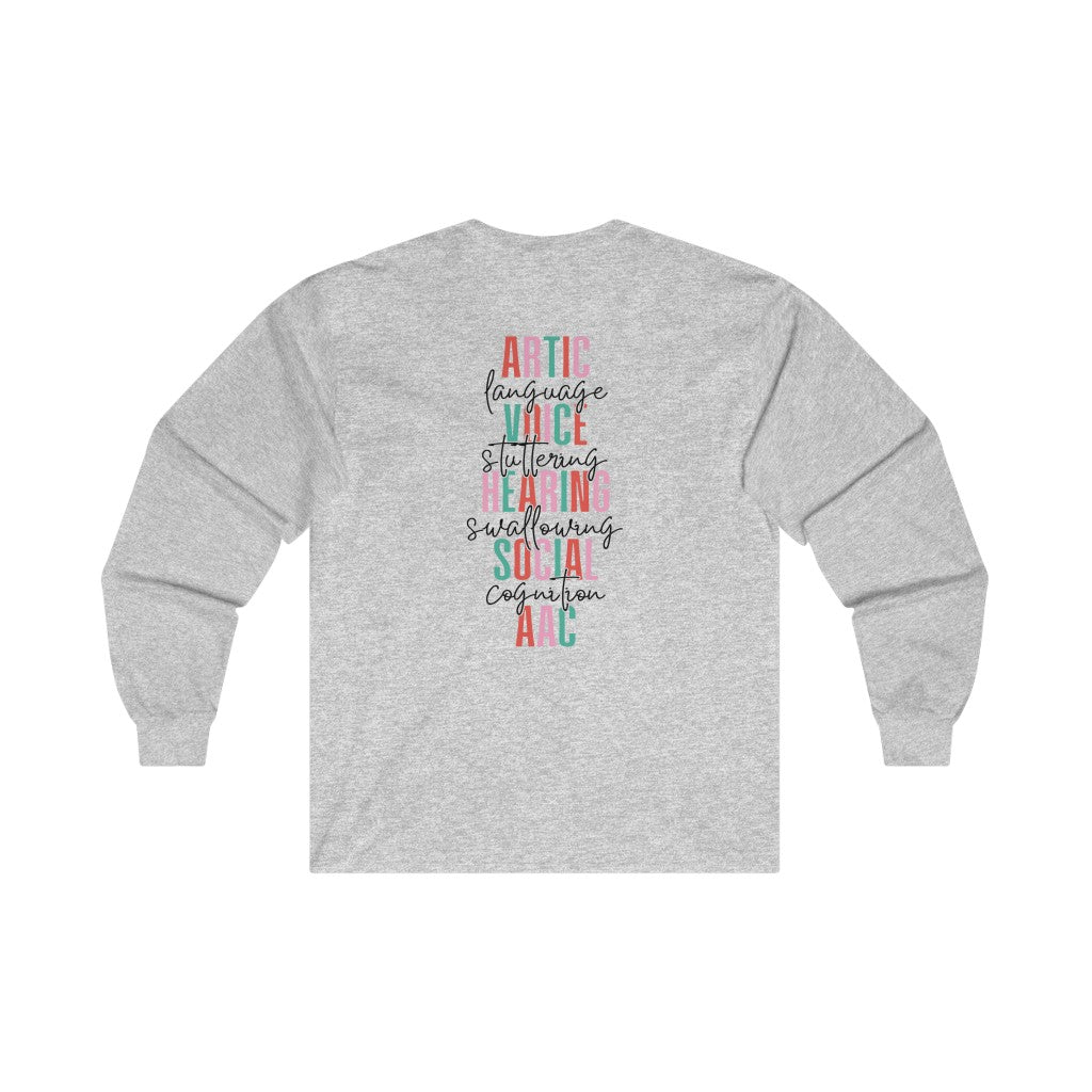 Merry Speech Therapist Long Sleeve T-Shirt | Front and Back Print