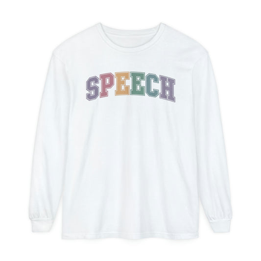 Pastel Varsity Speech Long Sleeve Comfort Colors T-Shirt