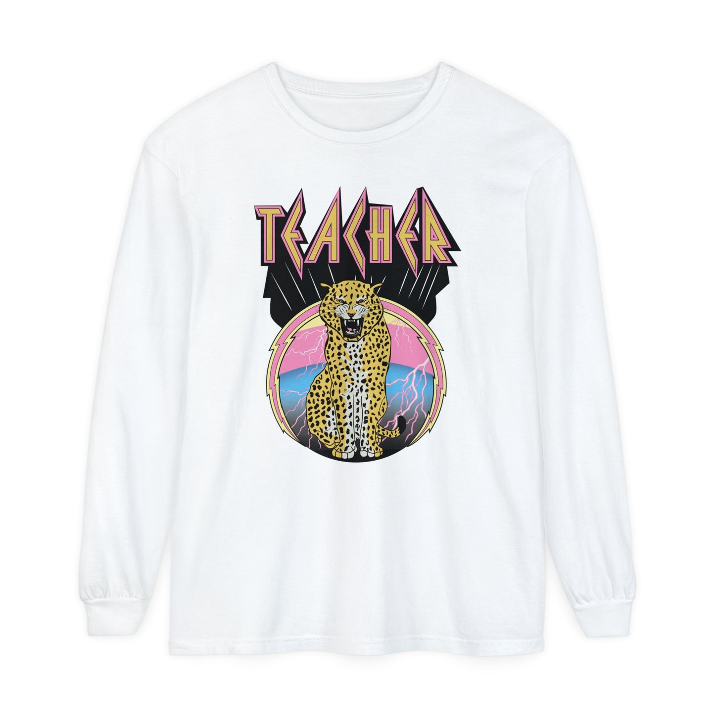 Rock Leopard Teacher Long Sleeve Comfort Colors T-Shirt