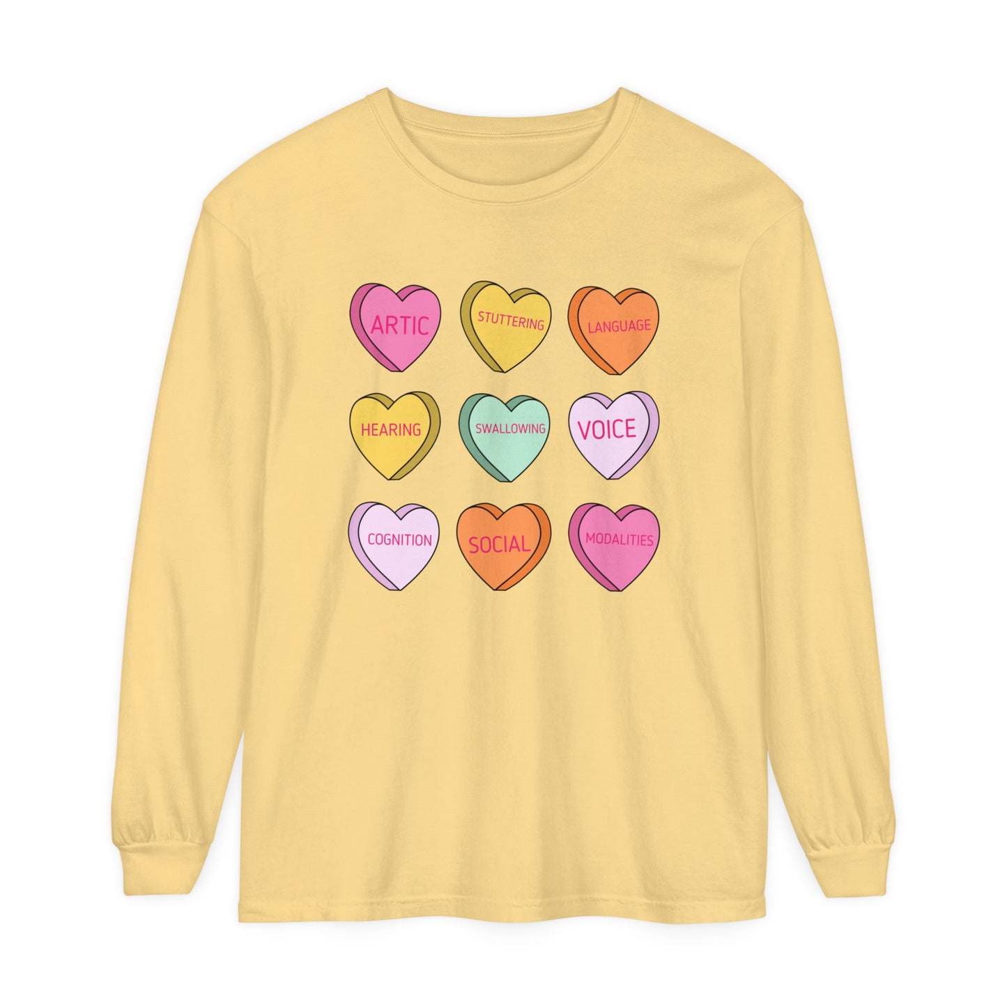 Speech Scope Candy Hearts Long Sleeve Comfort Colors T-Shirt
