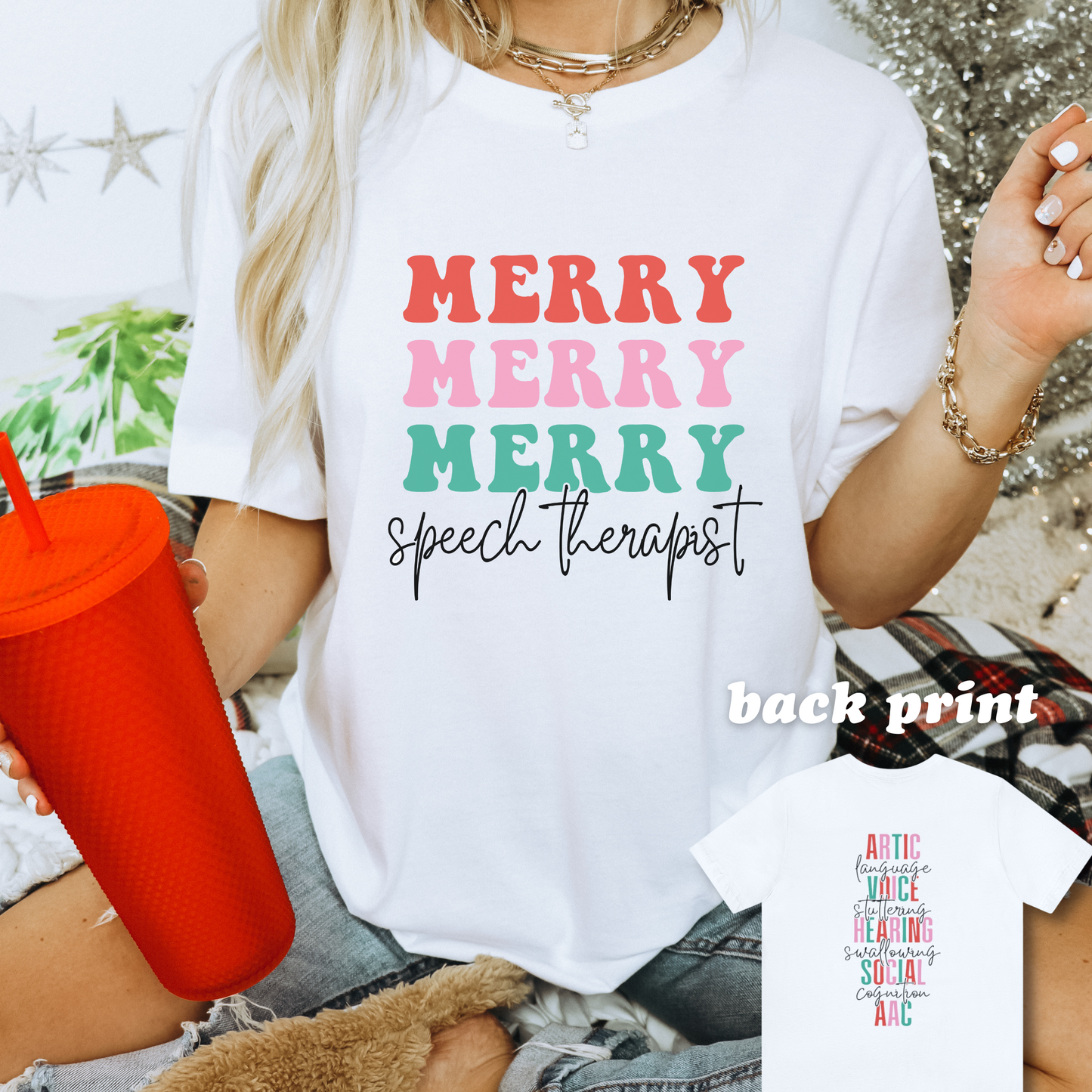 Merry Speech Therapist Jersey T-Shirt | Front and Back Print