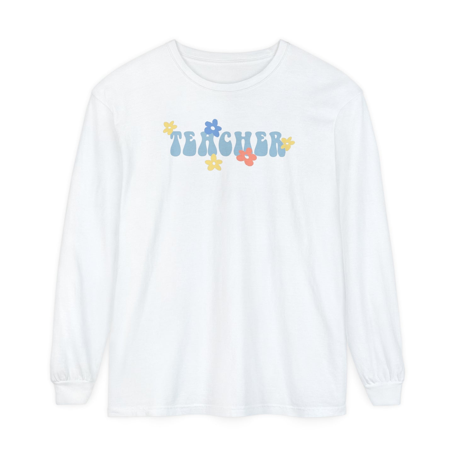 Teacher Retro Flower Long Sleeve Comfort Colors T-Shirt