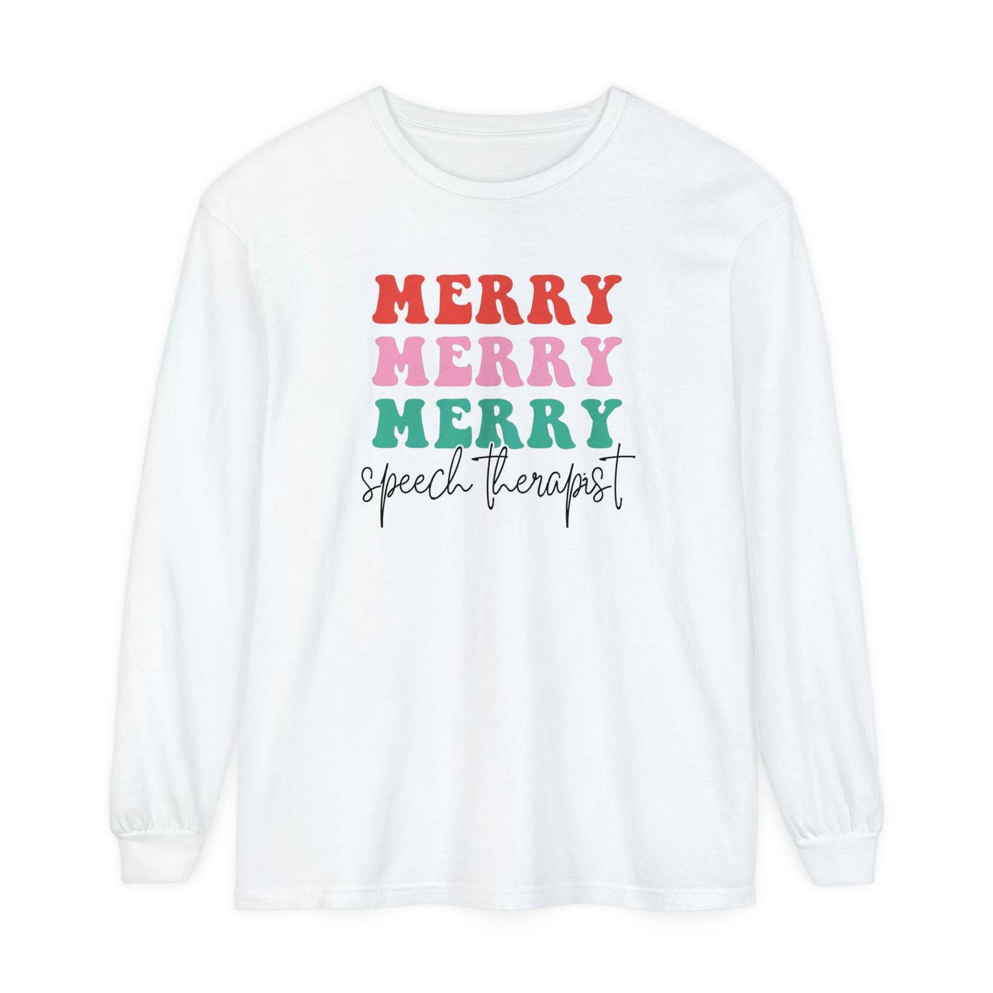Merry Speech Therapist Long Sleeve Comfort Colors T-Shirt