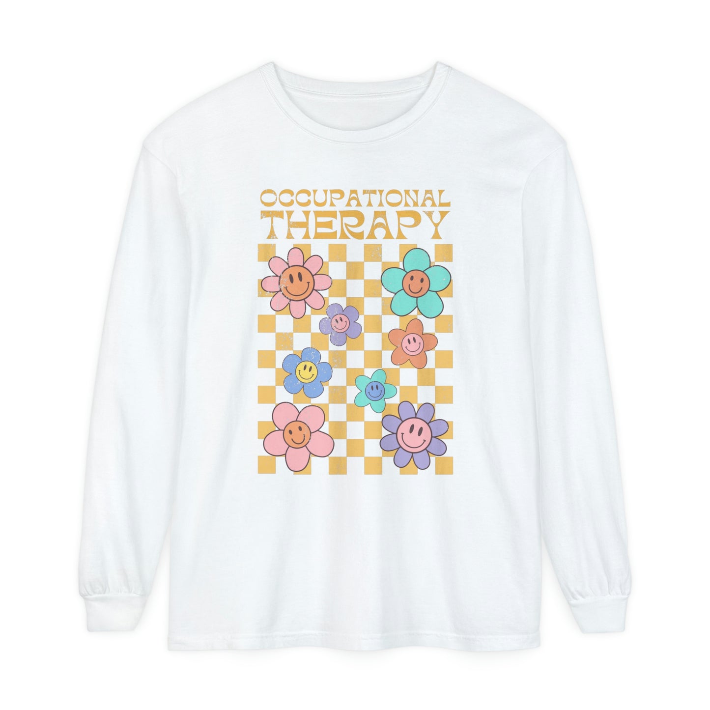 OT Distressed Retro Daisy Long Sleeve Comfort Colors T-shirt