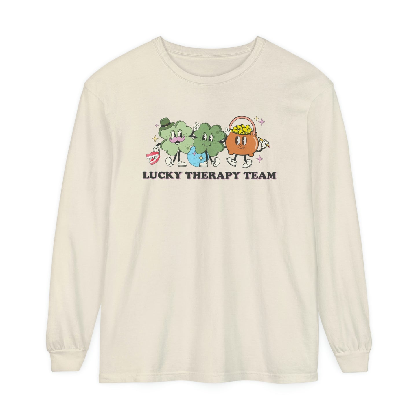 Lucky Therapy Team Distressed Long Sleeve Comfort Colors T-Shirt