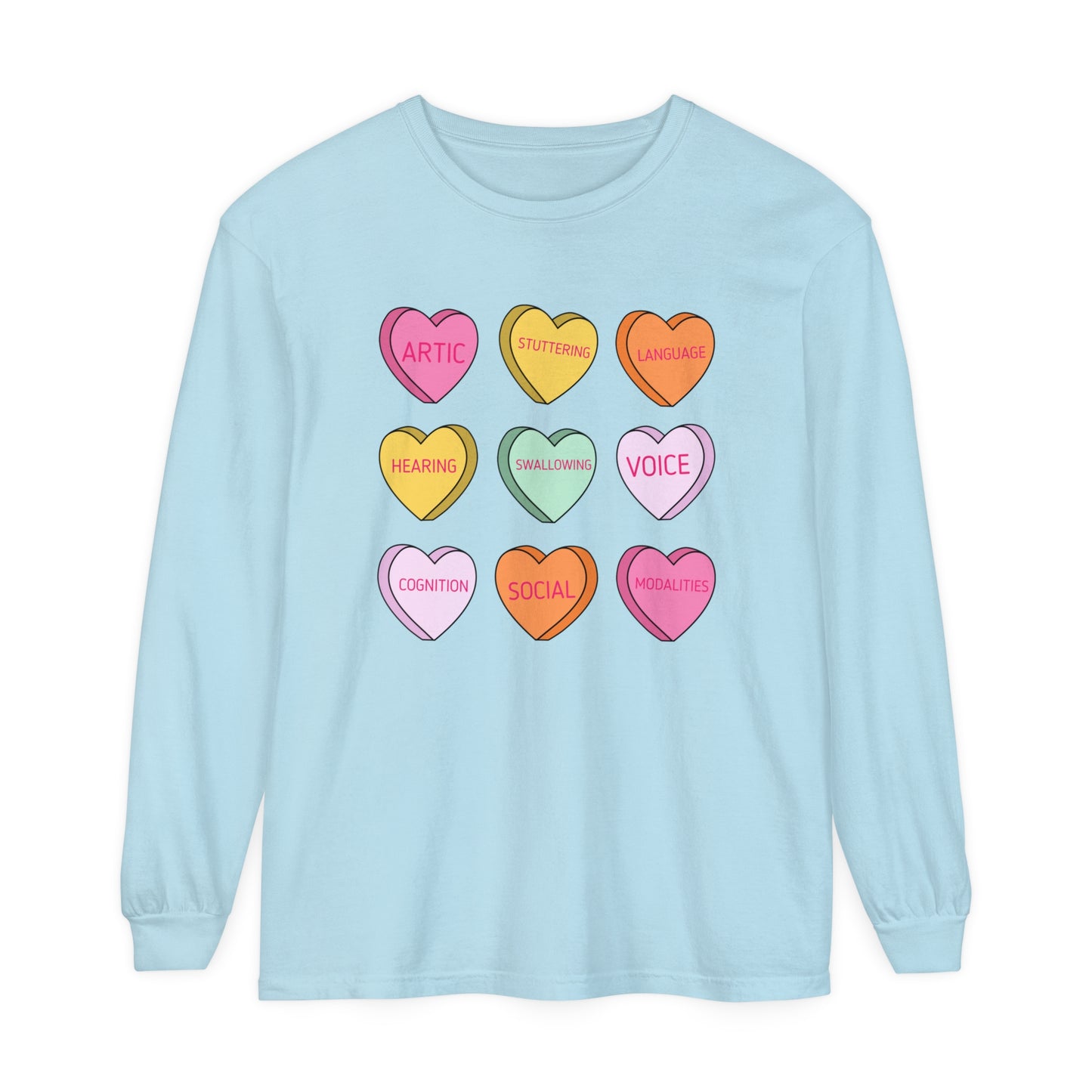 Speech Scope Candy Hearts Long Sleeve Comfort Colors T-Shirt
