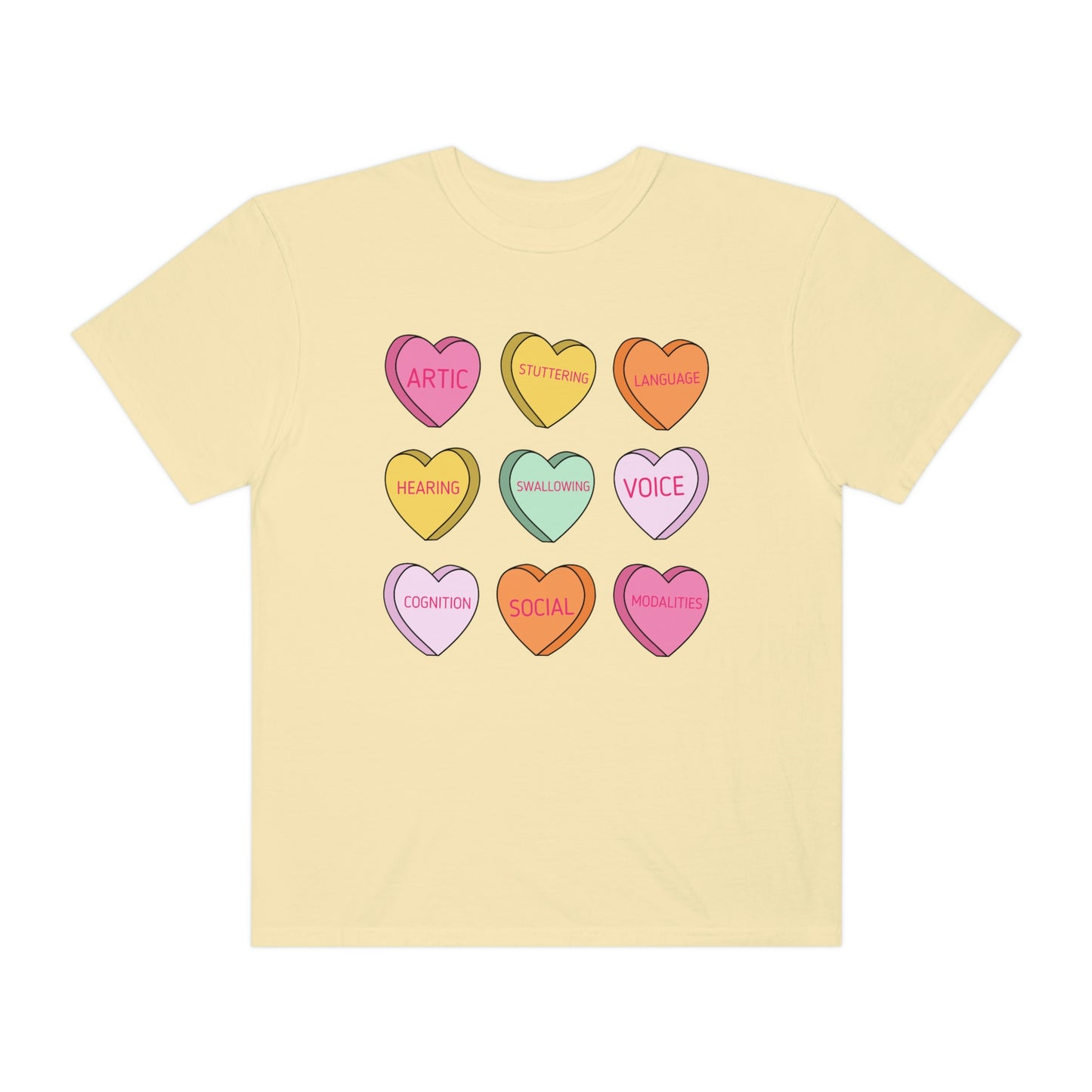 Speech Scope Candy Hearts Comfort Colors T-Shirt
