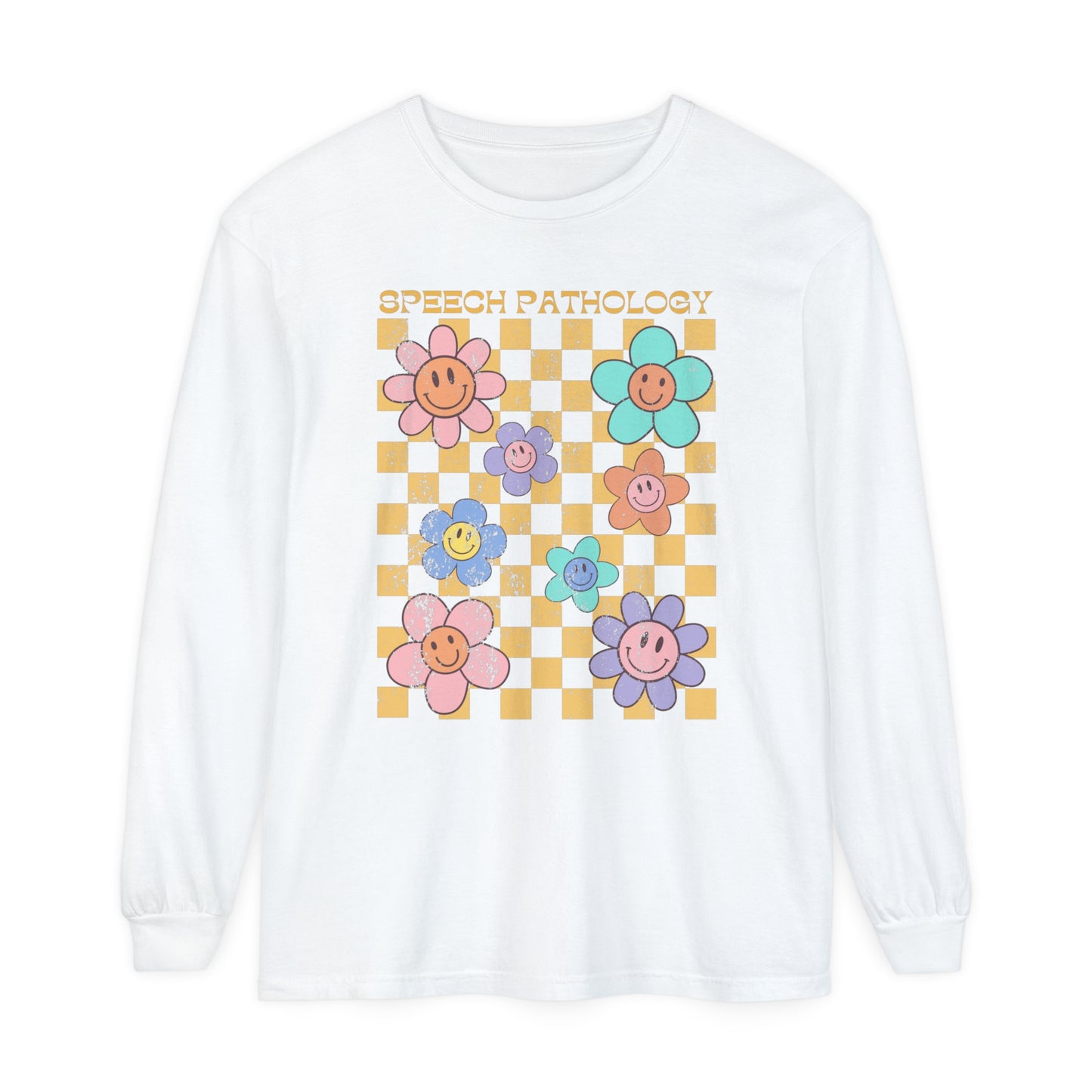 Speech Distressed Retro Daisy Long Sleeve Comfort Colors T-Shirt