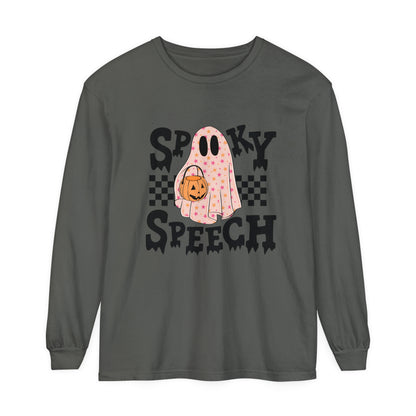 Spooky Speech Checkerboard Long Sleeve Comfort Colors T-Shirt