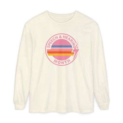 Speech & Hearing Month Retro Stripes Long Sleeve Comfort Colors T-Shirt