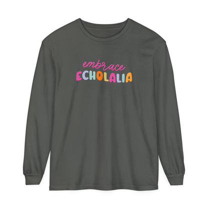 Embrace Echolalia Rainbow Long Sleeve Comfort Colors T-Shirt