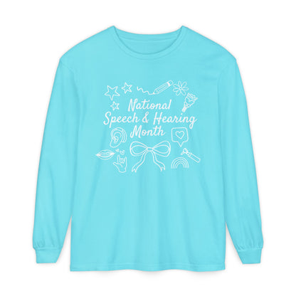 National Speech & Hearing Month Doodles Long Sleeve Comfort Colors T-Shirt