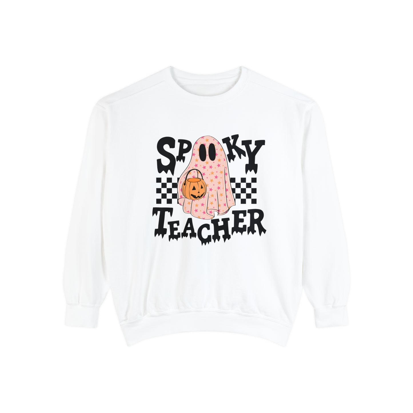 Spooky Teacher Checkerboard Comfort Colors Sweatshirt