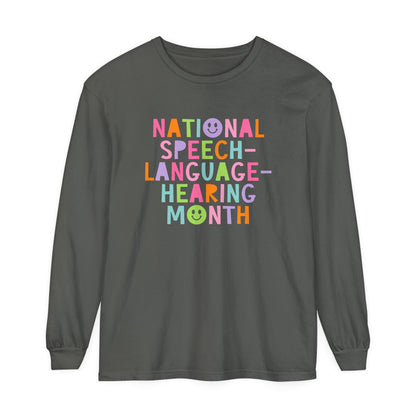 Colorful National Speech-Language-Hearing Month Long Sleeve Comfort Colors T-Shirt